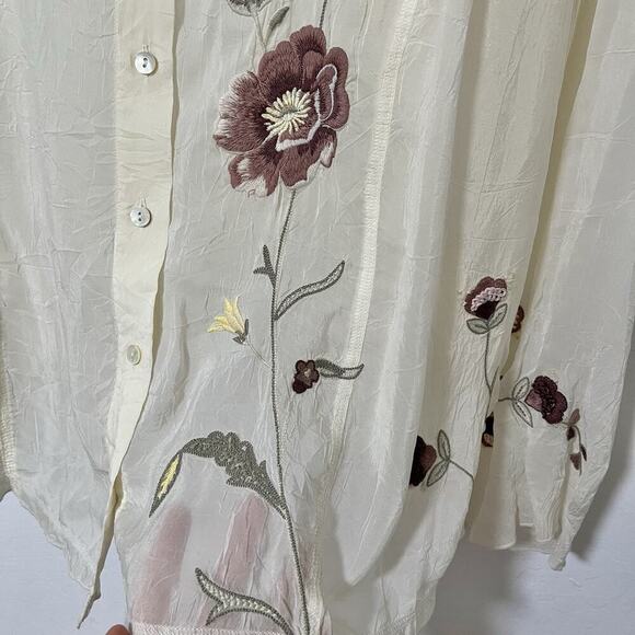 J. Jill Floral Embroidered Semi Sheer Blouse Size 3X Ivory Fairy Whimsical NWT - Picture 7 of 11